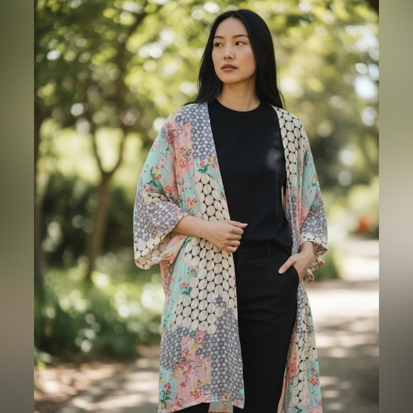 NEW•ZEN•0-14•ONE SIZE FLOWY KIMONO - Picture 3 of 13